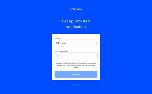 Coinbase
				onboarding page example