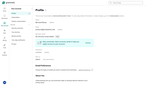 Grammarly screen example