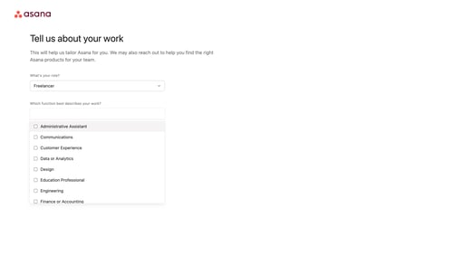 Asana
				onboarding page example