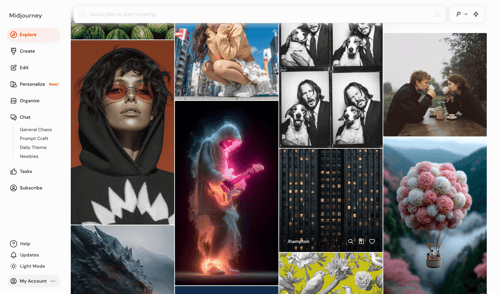 Midjourney
				home page example