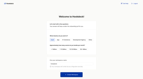 Hookdeck
				onboarding page example