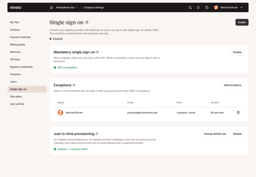 Kinsta
				team settings page example