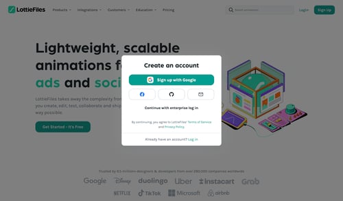 Lottie
				signup page example