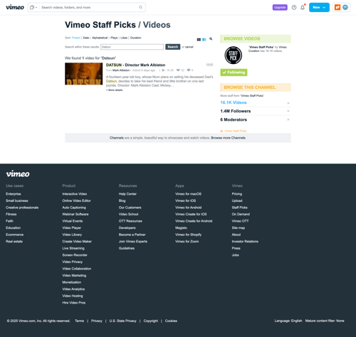Vimeo screen example