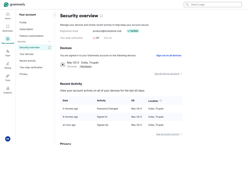 Grammarly screen example