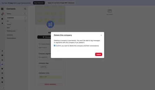 Intercom
			data management account management form cancel deletion radio group sidebar user user termination ux ui design