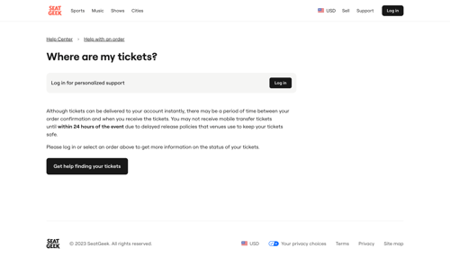 SeatGeek
				support / help center page example