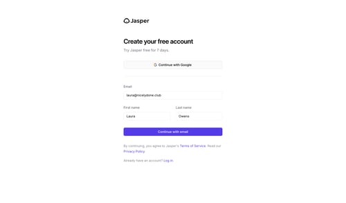 Jasper
				signup page example