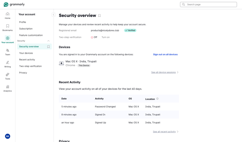 Grammarly screen example