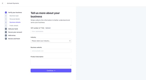 Stripe
				onboarding page example