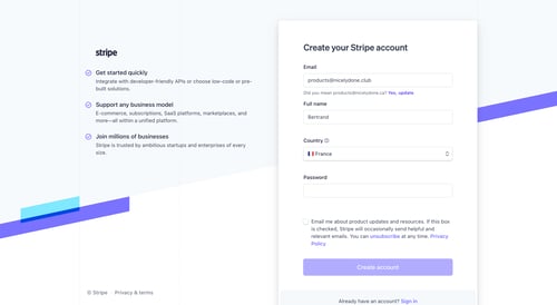 Stripe
				signup page example