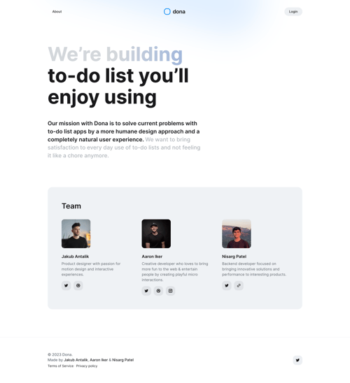 Dona
				about & company mission page example