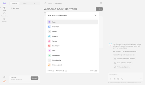 Maybe Finance screen example