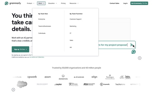 Grammarly
				dropdown & other states page example