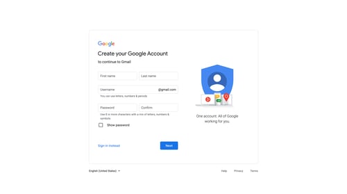 Google Mail
				signup page example