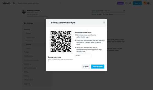 Vimeo screen example