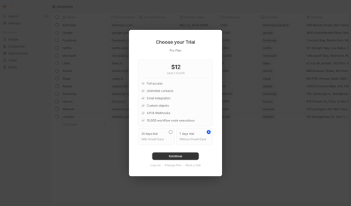 Twenty
				onboarding page example