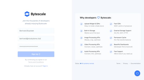 Bytescale
				signup page example