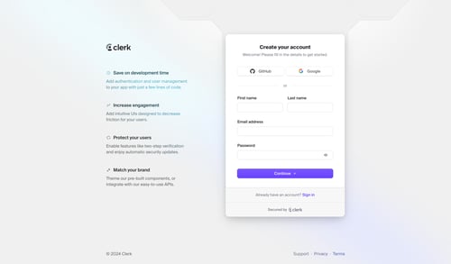 Clerk
				signup page example