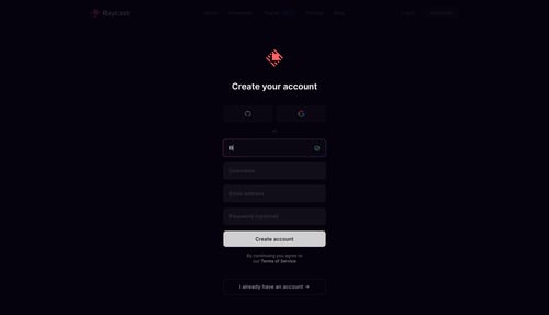 Raycast
				signup page example