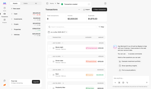 Maybe Finance screen example