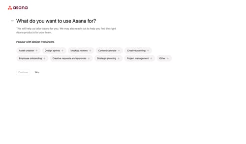 Asana
				onboarding page example