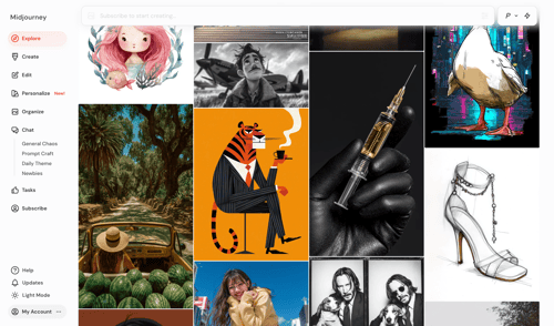 Midjourney
				home page example