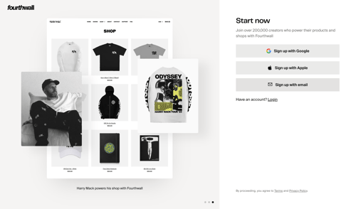 Fourthwall
				onboarding page example