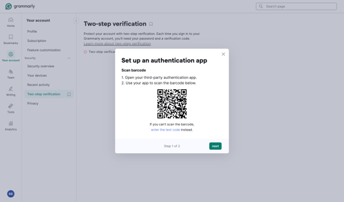 Grammarly screen example