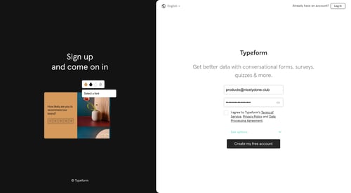 Typeform
				signup page example
