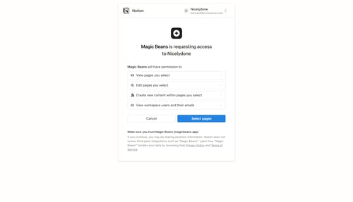 Magic Beans
				integration settings page example
