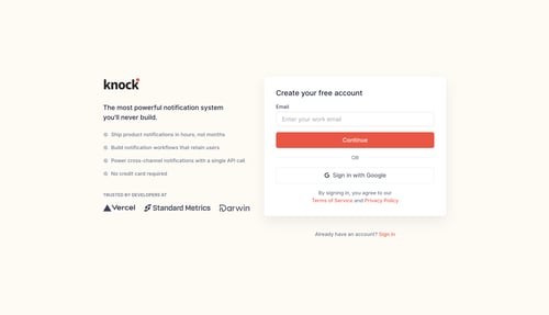 Knock
				signup page example