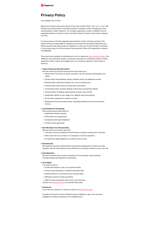 Supercut
				privacy policy page example