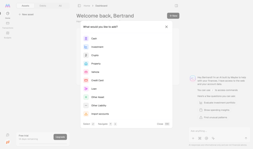 Maybe Finance screen example