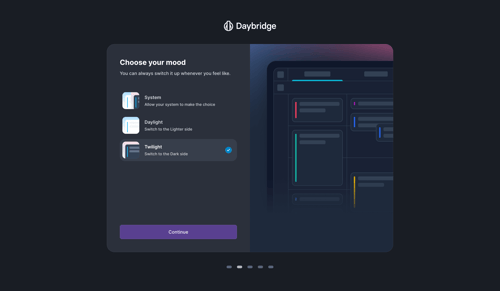 Daybridge
				onboarding page example