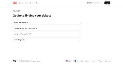SeatGeek
				support / help center page example