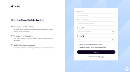 Duffel
				signup page example
