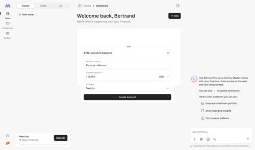 Maybe Finance screen example