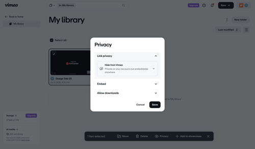 Vimeo screen example