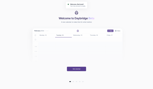 Daybridge
				onboarding page example