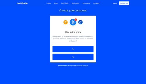 Coinbase
				signup page example