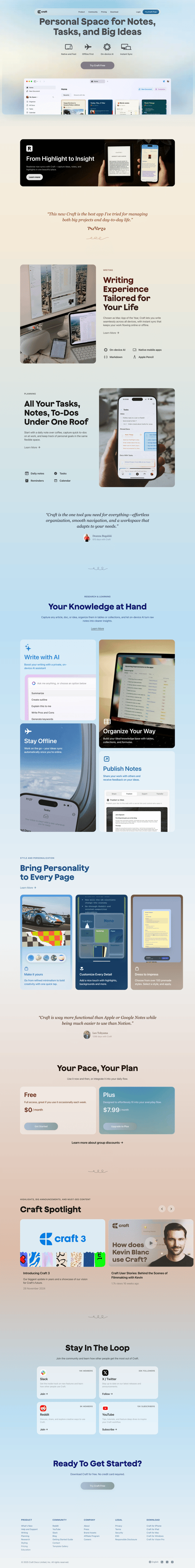 Craft
				landing page page example