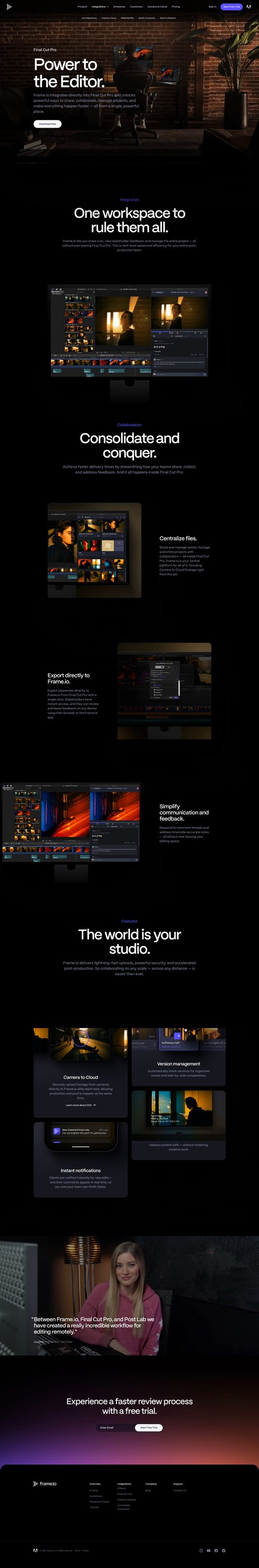 Frame.io
				integrations page example