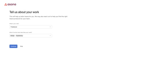 Asana
				onboarding page example