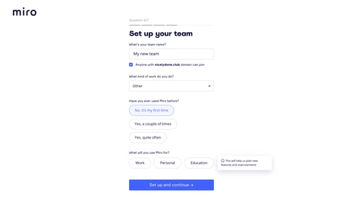 Miro
				account setup page example
