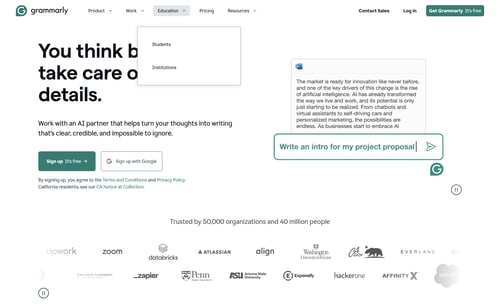 Grammarly
				dropdown & other states page example