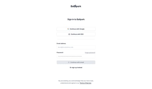 Ballpark
				signin page example