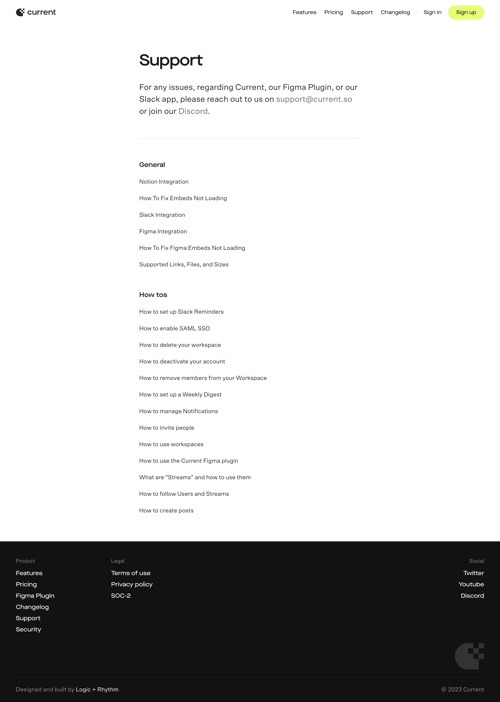 Current
				support / help center page example
