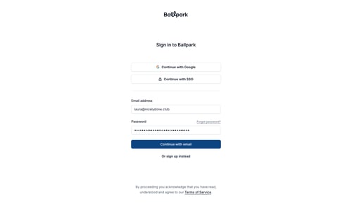 Ballpark
				signin page example