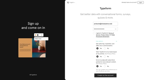 Typeform
				signup page example